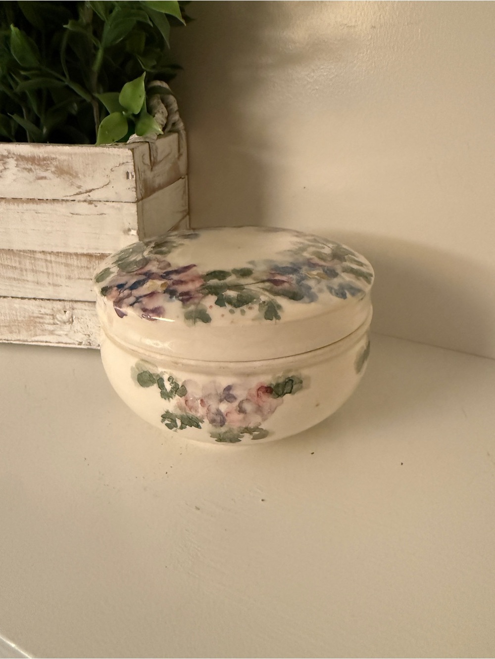 Signed Hand Painted Studio Pottery Floral Lidded Trinket Box Covered Ceramic Jar